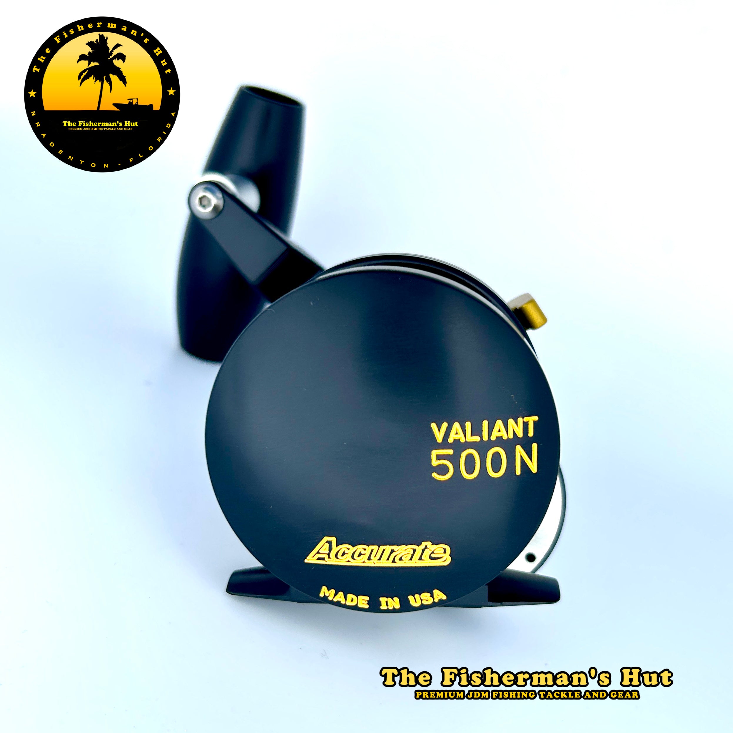 Slow Pitch Jigging Reel - Accurate - Valiant 500N SPJ Custom TFH Matte Black/Yellow/Gold Right