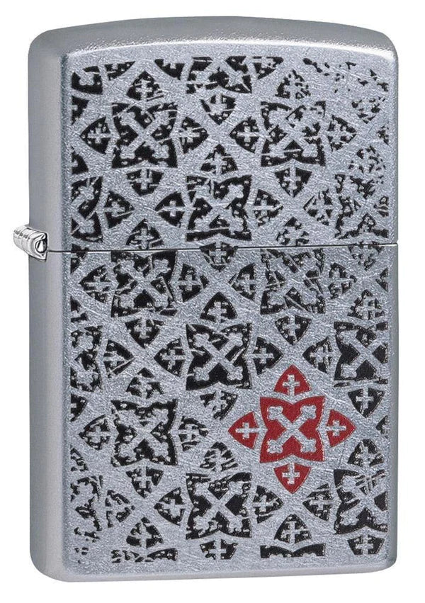 POCKET LIGHTER - ZIPPO - Fancy Design, Black and Red Pattern, Street Chrome Finish #29720