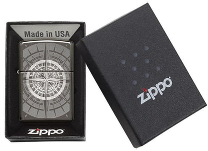POCKET LIGHTER - ZIPPO -  Zippo Exquisite Compass Lighter, Black Ice Finish, Windproof #29232