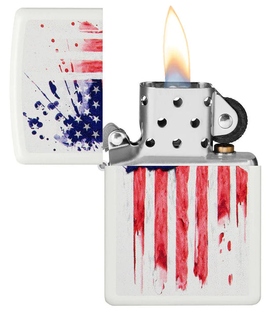 POCKET LIGHTER - ZIPPO - USA Flag Splash Design, White Matte Finish Windproof Lighter #49783
