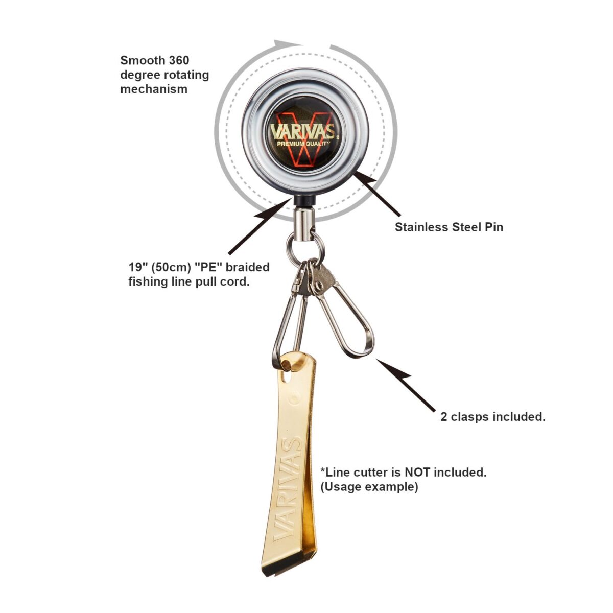 Fishing Zinger Retractor - Varivas - Pin-on style, Fishing Zinger Retractor VAAC 38